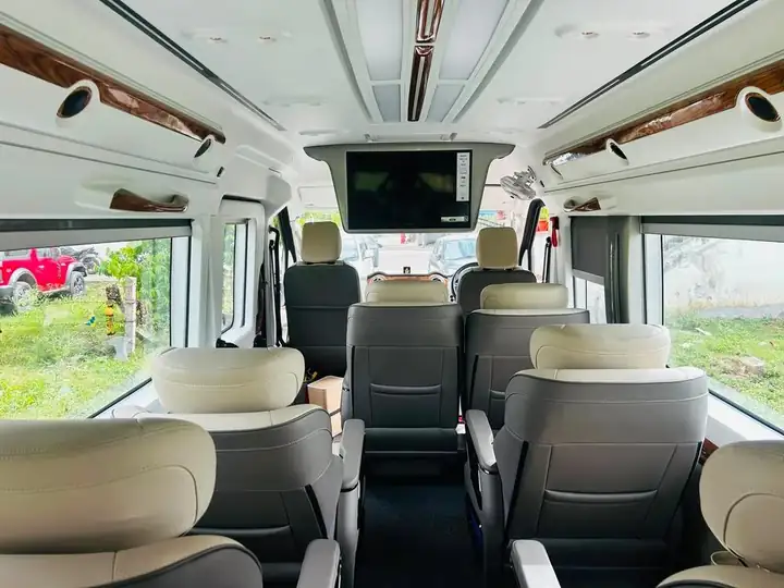 Force Urbania interior with reclining captain seats and a ceiling TV