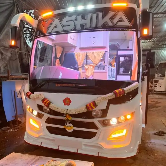 Garlanded bus, front view
